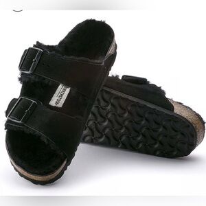 BIRKENSTOCK Arizona Black shearling-lined suede sandals Size 39/8 US